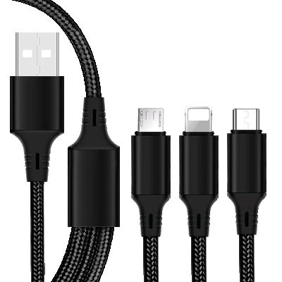 China New 2021 COMPUTER Three Head Data Line USB Charging Cable 1M 5V 2A Univresal 3 in 1 USB Cable for iphone for sale