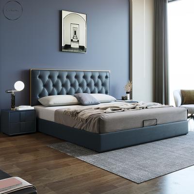 China Storage Lit Bed Room Furniture King Queen Italian Luxury Bed Modern Leather Double Beds for sale