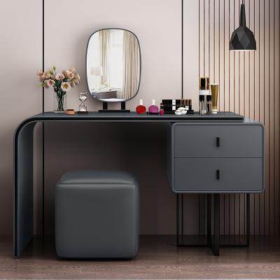 China Factory Wholesale Modern Design Adjustable (Height) Bedroom 2 Drawers Luxury Mirror Girls Make Up Black Dressing Table With Stool for sale