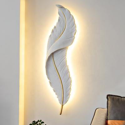 China Decorative Led Moon Wall Lights Wall Decor Feather Resin Wall Lamps European Style Home Indoor Modern Light For Home for sale