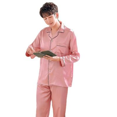 China QUICK DRY Long Sleeve Turn-Collar Set Fall Silky Sleepwear Set Plain Silky Satin Mens Pajama Sets For Men And Women Home Use for sale