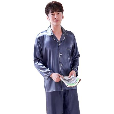 China QUICK DRY Autumn Long Sleeve Set Lap-Collar Sleepwear Set Satin Silky Simple Mens Pajama Sets For Men And Women Home Use for sale