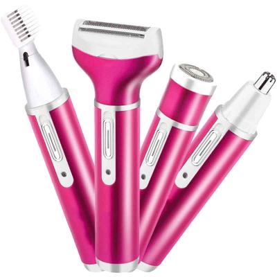 China Household 4 in 1 Trimmer Rose Red Electric Eyebrow Facial Hair Trimmer with US Standard Plug for sale