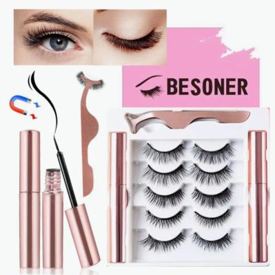 China Natural Reusable Magnetic Eyelashes Set With Eyeliner Auxiliary Clip Super Light Magnetic Eyelashes Set Not Easy To Allergies for sale