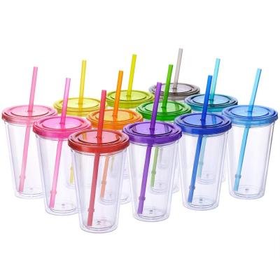 China Sustainable Ready To Ship Stock Reusable Clear Plastic 16oz Drinkware Transparent Coffee Cup Tumbler With Lid And Straw for sale