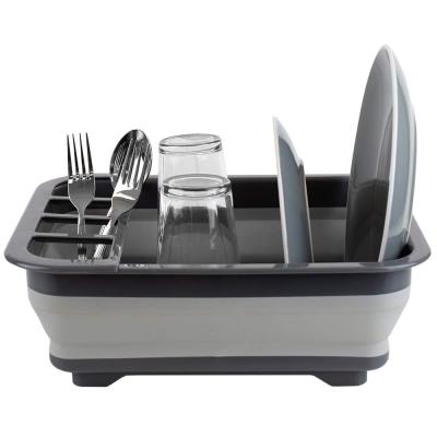 China Sustainable Silicone Collapsible Dish Drying Rack With Cutlery Rack Dish And Bowl for sale