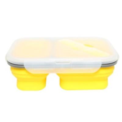 China Hot Selling Collapsible Kitchen Food Container Double Compartment Silicone Food Bowl With Knife And Fork for sale