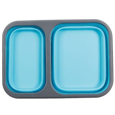 China Silica Gel Two Folding Lunch Box Modern Silicone Folding Separate Fresh-Keeping Portable Food Container for sale