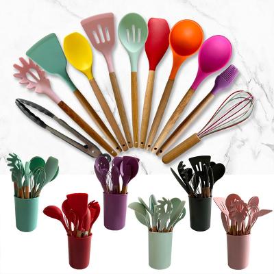 China Stocked Kitchenware Factory Price Best Selling 100% Eco-friendly Cooking Tools 12Pcs Silicone Kitchen Utensils Sets for sale