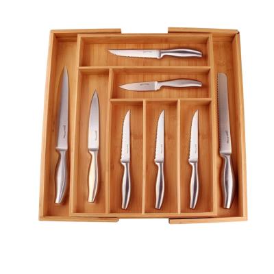 China Viable High Quality Bamboo Cutlery and Tool Tray Kitchen Cabinet Knife Drawers with 8 Compartments for sale