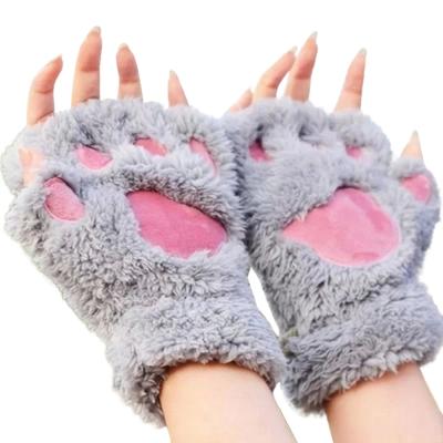 China Plush Gloves Fashion Women Lovely Winter Cute Mitten Girl Soft Half Finger Gloves Paw Claw Plush Fingerless Gloves Warm for sale