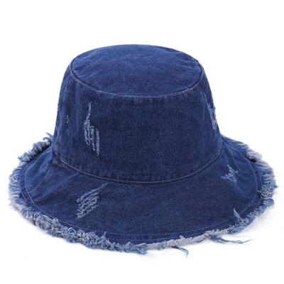 China 2021 Wide Brim Used Jean Denim Women Fisherman Cowboy Distressed Fringed Bucket Hats Breathable for sale