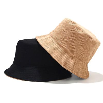 China Character Corduroy Fabric Double Sided Bucket Hat Women Summer Travel Bucket Beach Sun Hat for sale