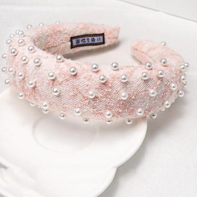 China Cute Headbands 2020 Fashion Pearls Headbands Polyester Foam Fabric Headband Cute For Girls for sale