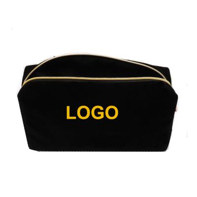 China New Velvet Pouch Beauty Makeup Bag Waterproof Luxury Zipper Travel Cosmetic Bag Plain Black With Embroidery for sale