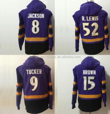 China Custom Anti Shrink Hoodie #8 Lamar Jackson #15 Marquise Brown #9 Justin Tucker #52 Ray Lewis #55 Terrell Suggs Jersey Football Sweater for sale