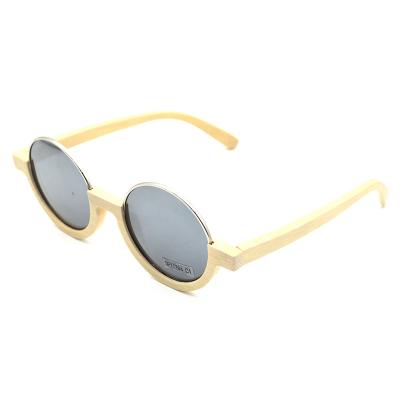 China Wood Bamboo Fashion Sunglasses Classic Half Polarized Lens Ladies Sunglasses Metal Frame Temple Silver Mirror Effect for sale