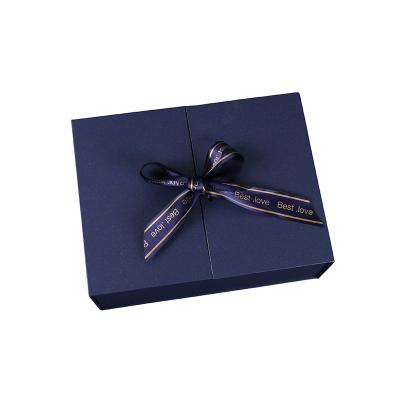 China Recyclable Exquisite Blue Rose Bow Gift Box Perfume Cosmetics Double Open Gift Box Packaging Case for sale