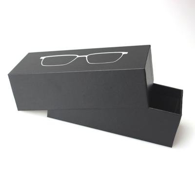 China Recyclable Sky and Earth Cover Glass Case Can Print Logo Sunglasses Case Black Leather Special Paper Box for sale