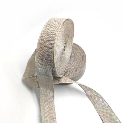 China Home Textile 1 Inch Linen 100% Linen Burlap Ribbon For Christmas Wedding Decoration for sale