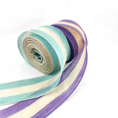 China Sustainable Decorative Stripe Burlap Ribbon for Bags 5.5cm Colored Jute Fishing Line Belt for sale