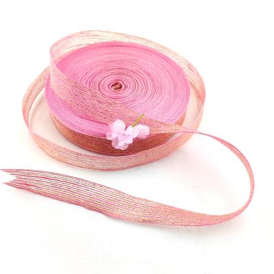 China 50% Jute 50% Polyester Fish Silk Glitter Decorative Jute Ribbon For Gift Packaging for sale