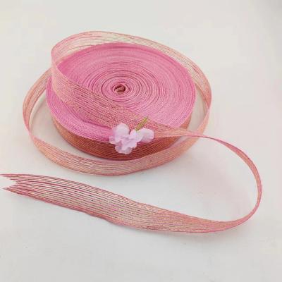 China Jute and Polyester Fish Fillet Glitter Decorative Ribbon for Direct Pink Ribbon Gift Wrap for sale