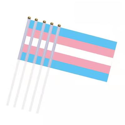 China Gay Pride Hand Flag Outdoor Indoor Transgender Automotive Polyester Hand Held Flag for sale