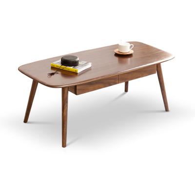 China (Other) modern solid wood simple tea table adjustable living room rock dish tea table family black walnut storage small tea table for sale