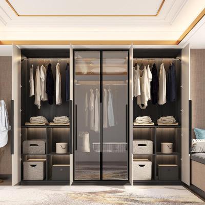 China Custom Modern Luxury Adjustable Home Overall Wardrobe Bedroom Furniture Glass Door Wardrobe (Size) With Light for sale