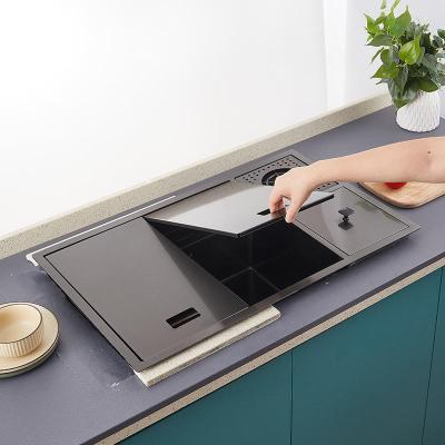 China Modern Concealed Bar Sink With Cup Washer Bin Black Sink 304 Kitchen Sink Basin for sale