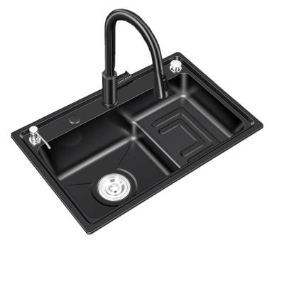 China Modern Hand Made Stainless Steel Nano Size Black Sink Custom Kitchen Sink for sale