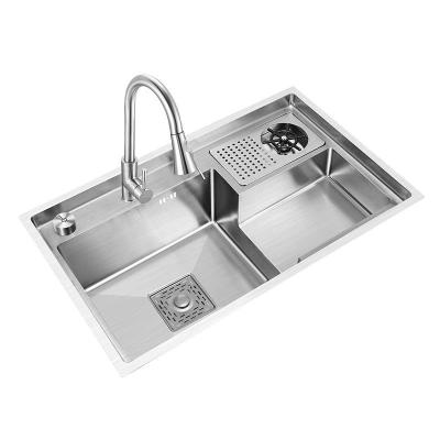 China Sus304 Stainless Steel Multi-Function Modern Silver Wash Step Large Handmade Single Kitchen Sink With Cup Joint for sale