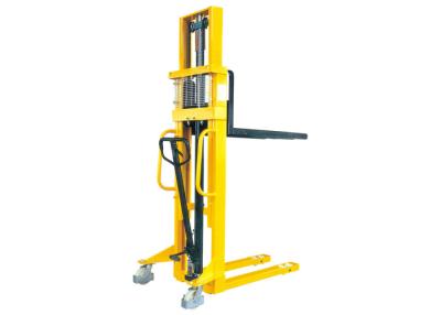 China Strong Mast Manual Pallet Stacker C Type Steel Yellow Color Comfortable Operation for sale