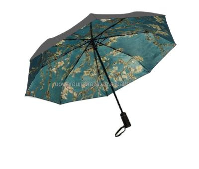 China Custom Printed Umbrella Romantic Automatic 3 Times Umbrella Umbrella Paintings UV Rain Umbrella for sale