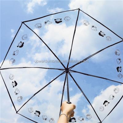 China Minimalist transparent umbrellas with transparent logo printing umbrella parasol for sale