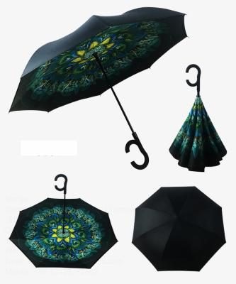 China Minimalist Flower Print Inside Upside Down Umbrella Upside Down Upside Down Umbrella for sale