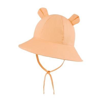 China Character Sun Protection Solid Color Hat For Kids Wide Brim Summer Cotton Baby Bucket Hat With Strap for sale