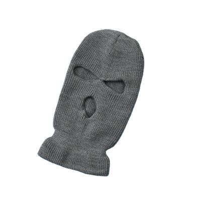 China Gray Color Windproof Avoid Dirty Warm Wool Knitted Neck Outdoor Recycling Acrylic Knitting Cuff Three Hole Hat Windshield Face Mask for sale