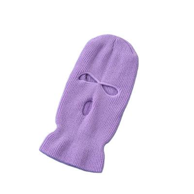 China Warm Wool Knitted Neck Outdoor Recycling Acrylic Knitting Cuff Purple Three Color Hole Hat Windshield Face Mask Windproof for sale