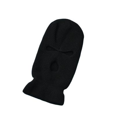 China Black Color Windproof Winter Warm Three Hole Hat Windshield Face Mask Wool Knitting Neck Outdoor Recycling Acrylic Cuff for sale