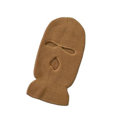 China Brown Warm Wool Knitted Neck Outdoor Recycling Acrylic Cuff Windproof Men Winter Three Hole Hat Windshield Face Mask for sale