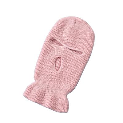 China Windproof A Maiden Heart Pink Color Winter Warm Three Hole Hat Windshield Face Mask Wool Knitted Outdoor Recycling Knitting Acrylic for sale