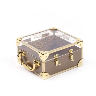 China Wholesale Portable Frame Decor Gold Perfume Jewelry Glass Gift Box Living Room Chair Acrylic Flower Display Cases With Lock Lid for sale