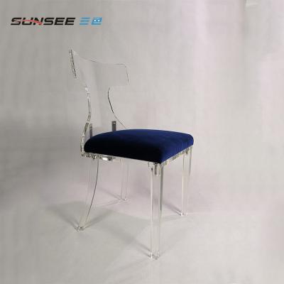 China Wholesale modern transparent blue banquet cushion acrylic restaurant furniture living room dining/or office dining chair for sale