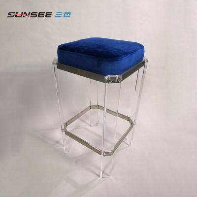 China Clear Transparent Acrylic Bar Chair Beautiful Counter Stools Fashion Style Soft Seat Furniture Living Room Dining / Or Office for sale