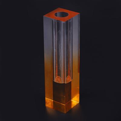 China Orange Creative Tall Flat Fowers Beautiful Long Diamond Polished Custom Drill Acrylic Flower Vases For Home for sale