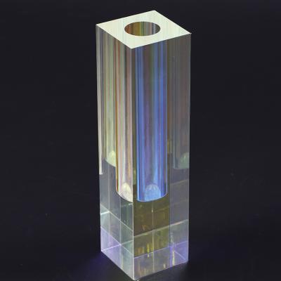 China Plug fowers wholesale custom drill wedding diamond polish rainbow clear glass modern crentive flower vase with hole for sale