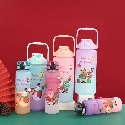 China Modern Plastic Large Capacity Outdoor Sports Water Bottle 2 Sets With 1L+ 2L Straw Water Cup for sale