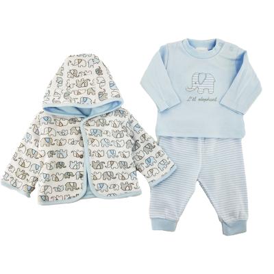 China Hot Selling Cute Interlock High Quality 100% Cotton/Polyester Anti-Shrink 3 Pieces 2 Color Baby Clothing Set for sale